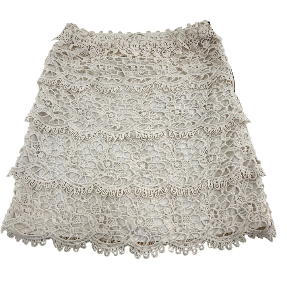 LOFT Lace Skirt Tiered‎ Crochet Mini Lined Party Cocktail Women's Size 2 Boho